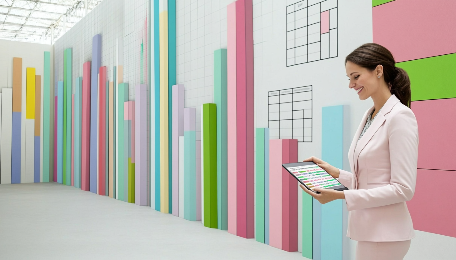 Business professionals engaged in meetings and presentations, data analysis in modern office settings.