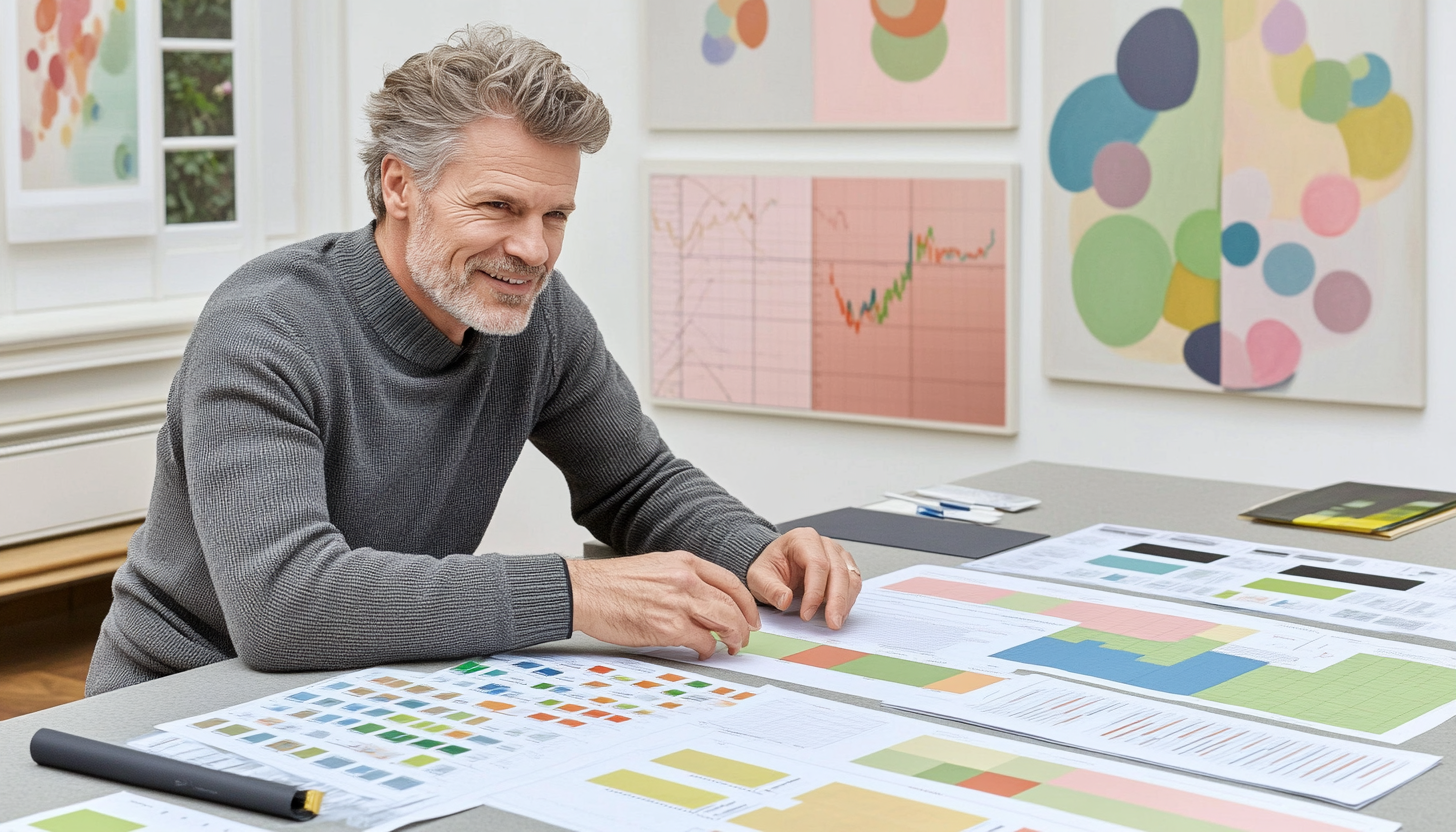 Collage of diverse professionals: city view, design planning, office work, and mobile communication.