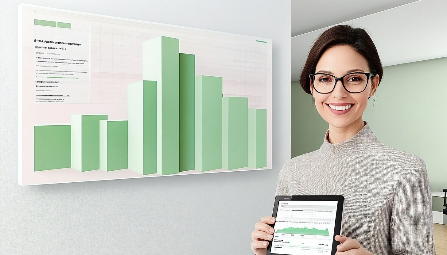 Business meeting and presentation with diverse professionals, graphs, and tropical setting.