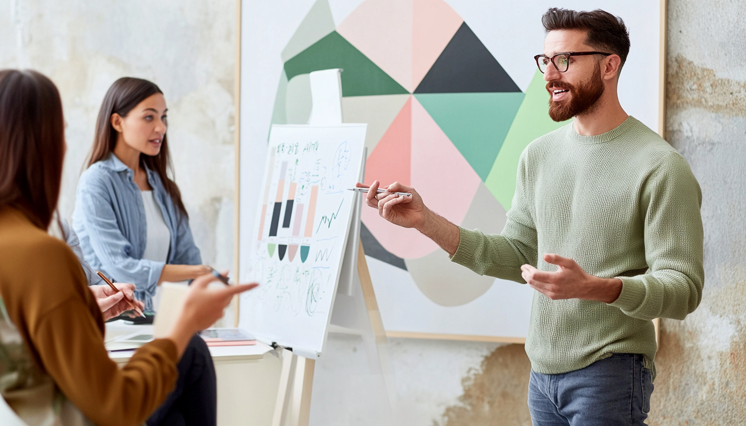 Collage of people studying, a meeting, a woman by a tree, and a scenic garden with a house in the background.