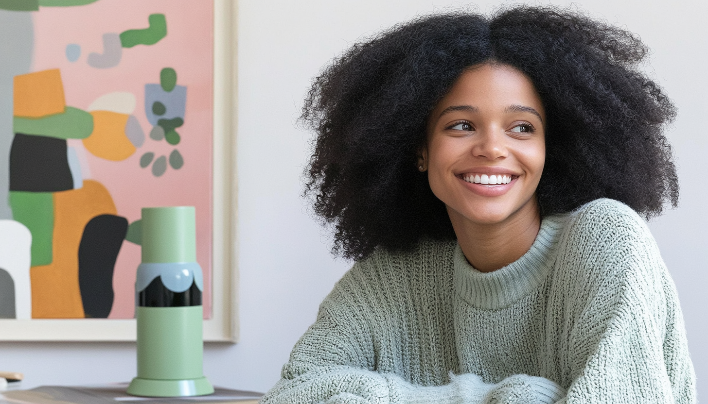 Professional office setting with people collaborating, art decor, and modern furniture in a corporate environment.