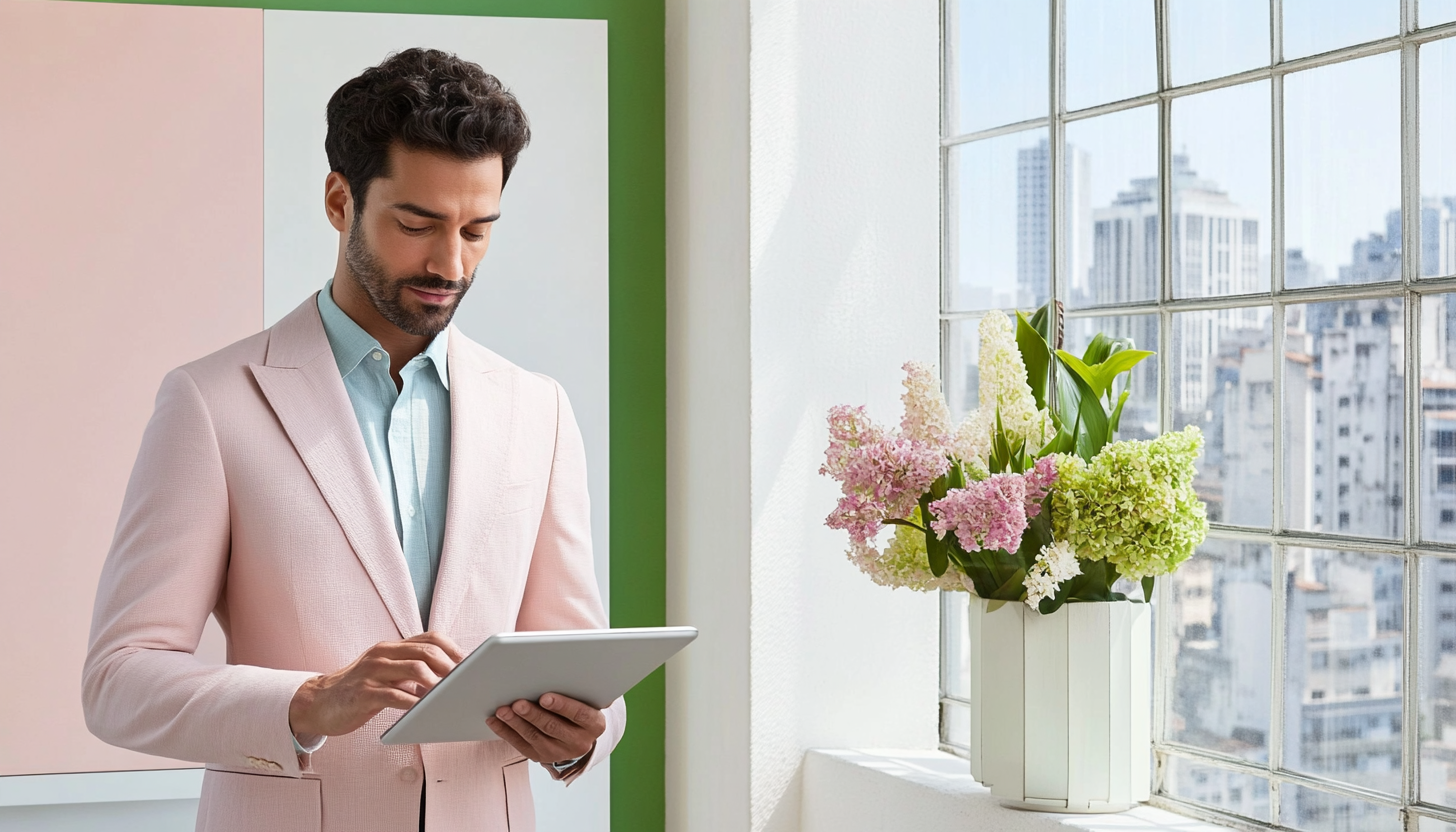 Collage of professionals working with technology in modern office and architectural spaces.