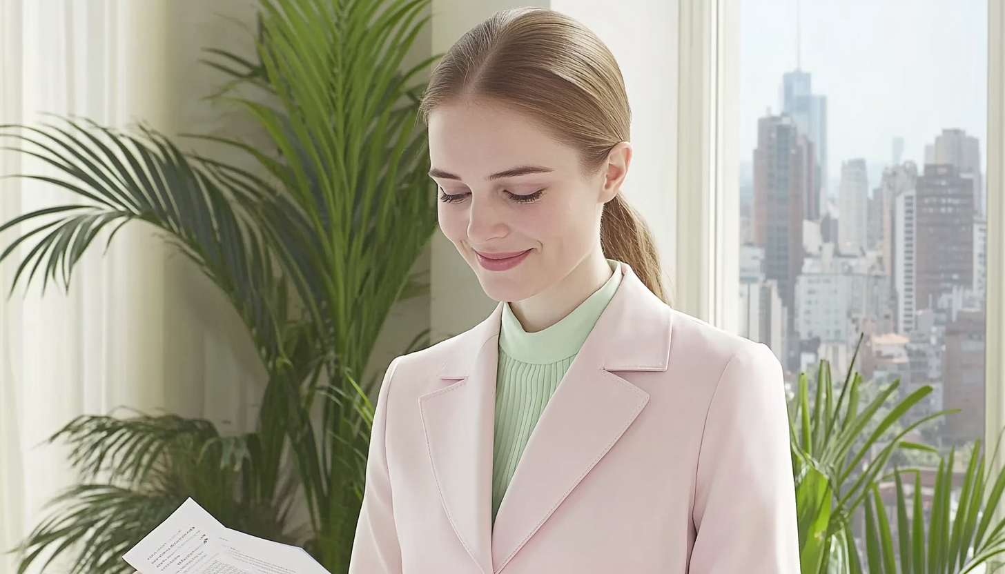 Women working in green, plant-filled office spaces with city skyline views. Modern, eco-friendly workplace environment.